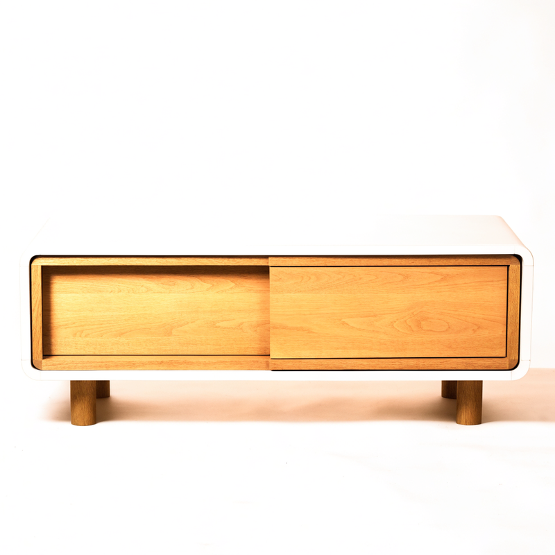 Meuble TV 120 cm blanc mat et chêne