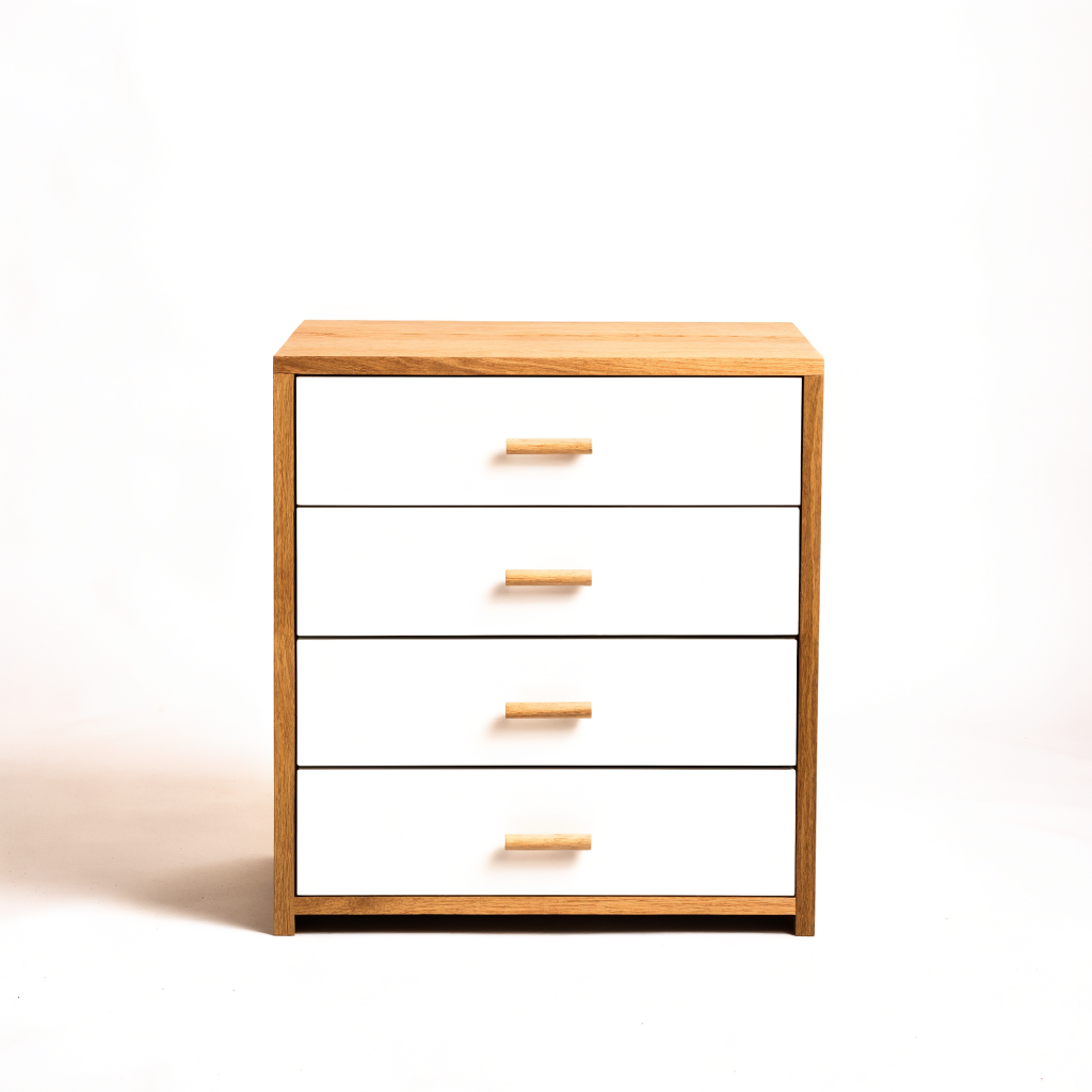 Commode 4 tiroirs blanc et chêne